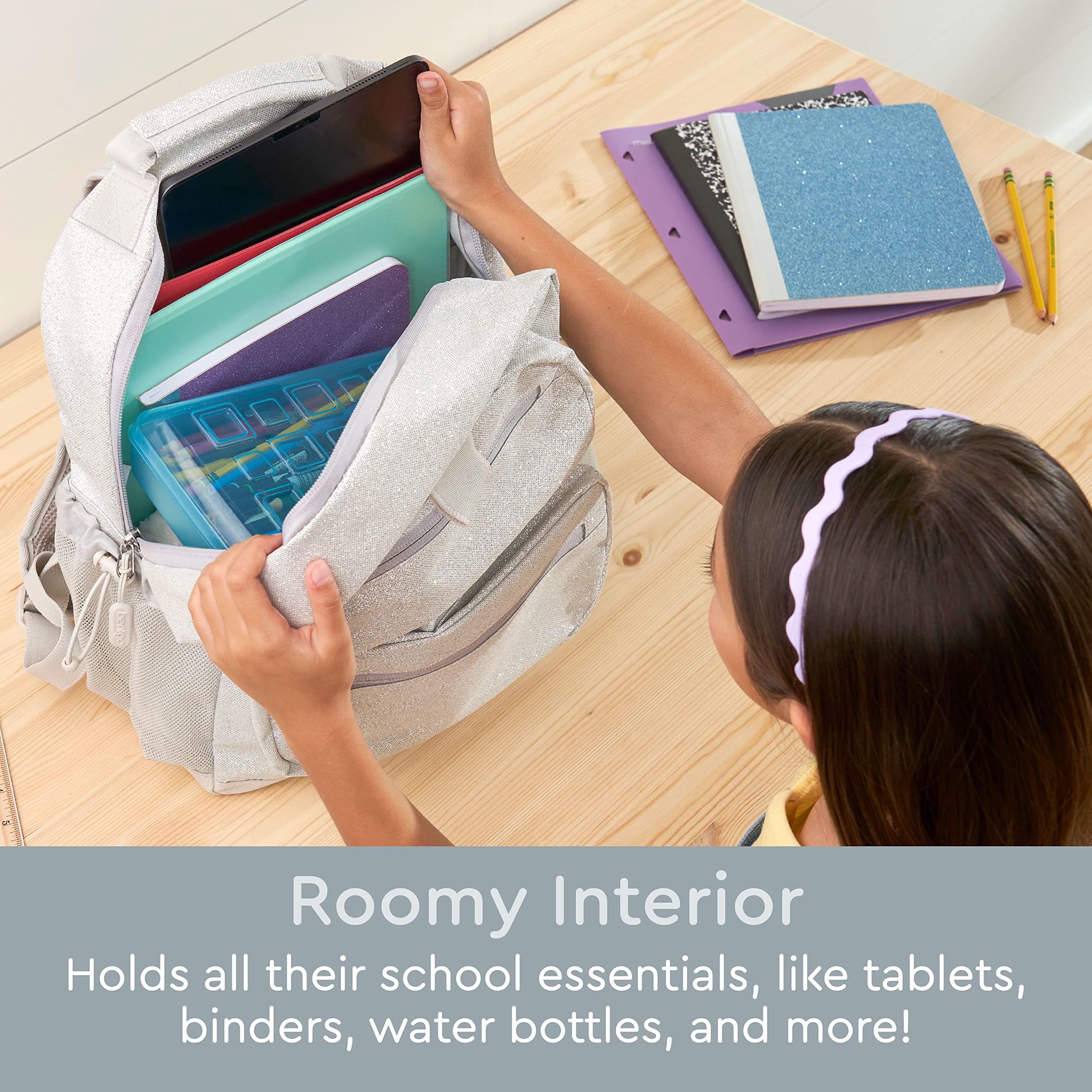 Bentgo Kids Backpack - Lightweight 14” Backpack in Fun Prints for School, Travel, & Daycare, Ideal for Ages 4+, Roomy Interior, Durable & Water-Resistant Fabric, & Loop for Lunch Bag (Trucks)