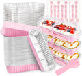 50 PACK Mini Cake Pans with Lids and Spoons,Rectangular Aluminum Foil Bread Pan,Mini Loaf Pans and Food Containers with Lids(Pink,6.8oz)