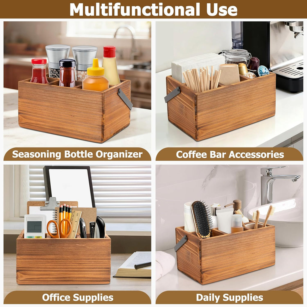 RedCall Silverware Caddy with Handle,Wood Utensil Holder for Party,Countertop Cutlery Flatware Organizer for Plate, Cup, Fork, Spoon