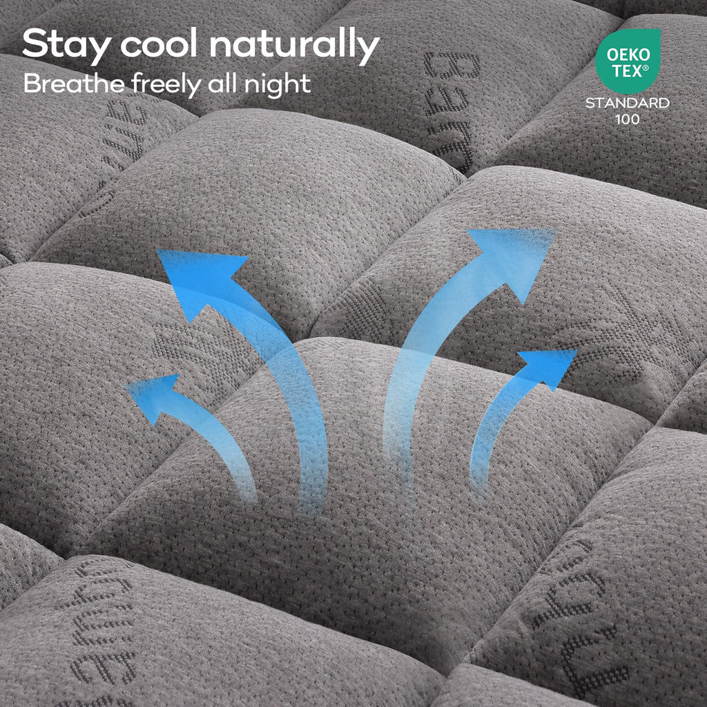 OLANLY Queen Mattress Topper – Viscose Made from Bamboo, Cooling Soft Queen Pillow Top Mattress Pad for Back Pain Relief, Plush Down Alternative Fill Bed Topper with Elastic Deep Pocket, Dark Gray