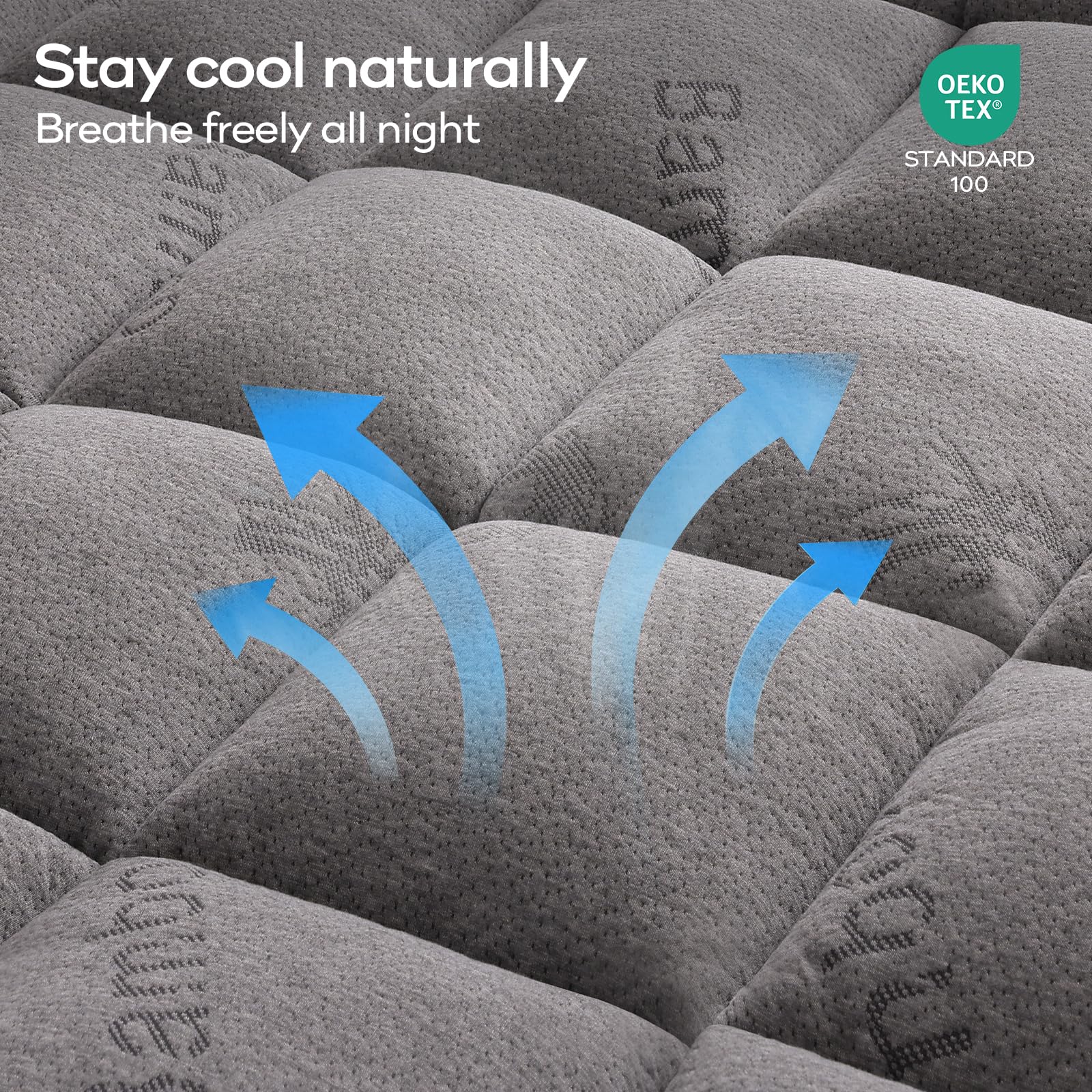 OLANLY Queen Mattress Topper – Viscose Made from Bamboo, Cooling Soft Queen Pillow Top Mattress Pad for Back Pain Relief, Plush Down Alternative Fill Bed Topper with Elastic Deep Pocket, Dark Gray