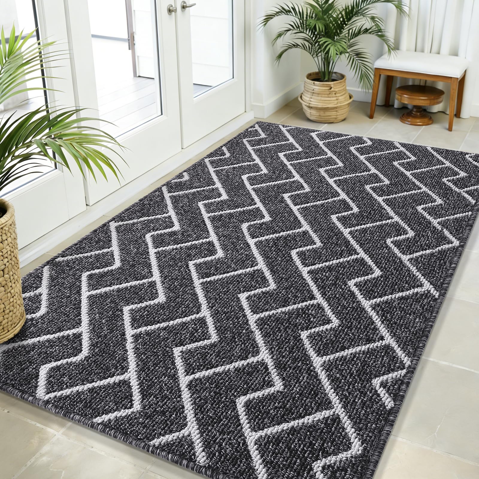 OLANLY Front Door Mat, Non-Slip Rubber Backing, Dirt Resistant and Absorbent, Washable, Easy to Clean Low-Profile Indoor Doormat for Back Door, Entryway, Inside Entrance, 32x20, Grey