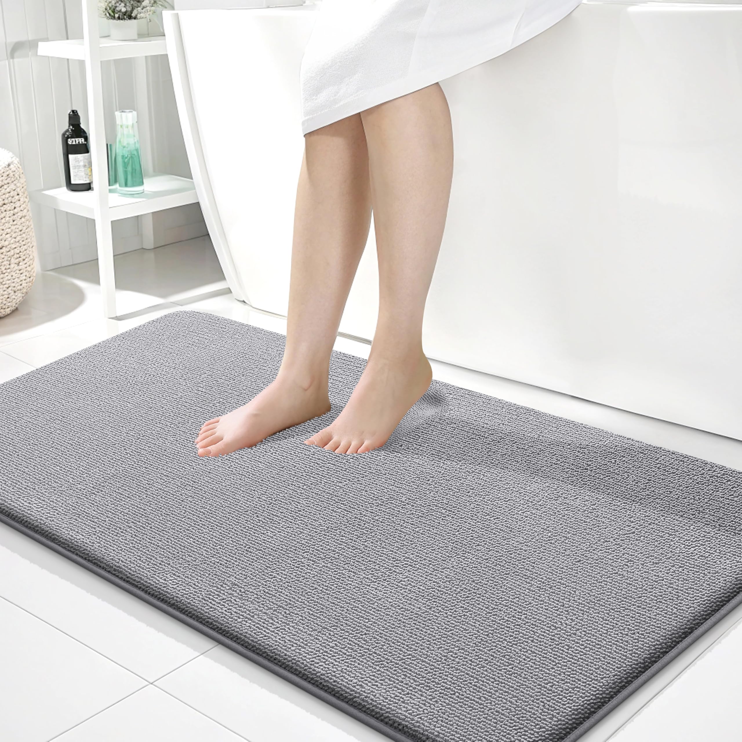 OLANLY Thick Memory Foam Bath Mat Rug 30x20, Extra Soft Absorbent Bathroom Rugs, Quick Dry Bath Mats, Non-Slip, Machine Washable Carpet for Bathroom, Tub and Shower, Home Decor Accessories, Grey