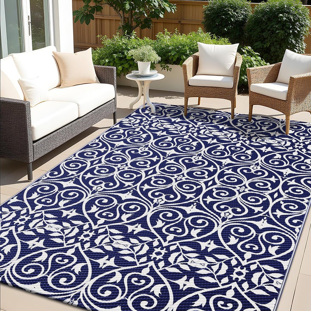 OLANLY Outdoor Rug 5x8 ft Waterproof, Reversible Outdoor Plastic Straw Rug, RV Mat, Indoor Outdoor Carpet Clearance for Patio, Camping, Balcony, Deck, Backyard, Grey & White