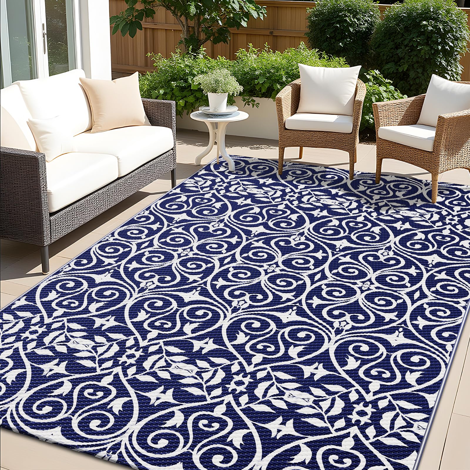 OLANLY Outdoor Rug 5x8 ft Waterproof, Reversible Outdoor Plastic Straw Rug, RV Mat, Indoor Outdoor Carpet Clearance for Patio, Camping, Balcony, Deck, Backyard, Grey & White