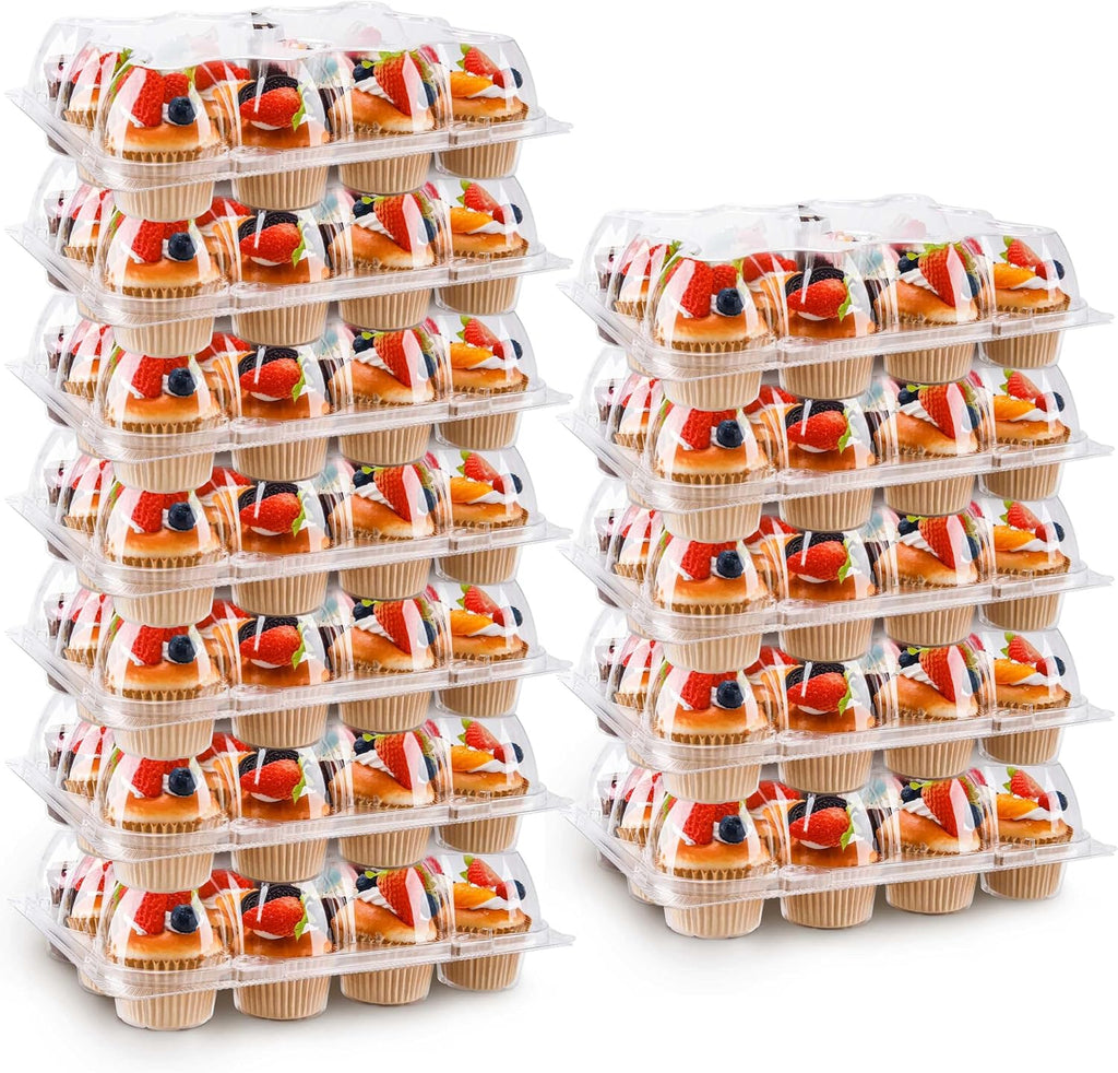 12 Count Cupcake Containers 12 Pack Cupcake Holders with Detachable Tall Dome Lids Clear Plastic Stackable Cupcake Boxes for 144 Cupcakes, BPA Free, Standard Size