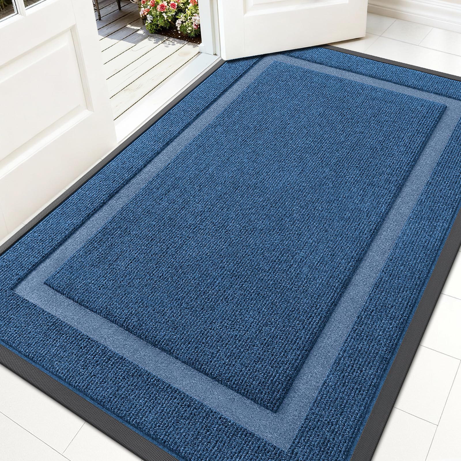 OLANLY Front Door Mat Indoor Outdoor Entrance, Waterproof All-Season, All-Weather Doormat, Sturdy Natural Rubber, Fade Resistant, Low Profile, Easy Clean Patio Porch Entryway Mat, 29.5x17, Black