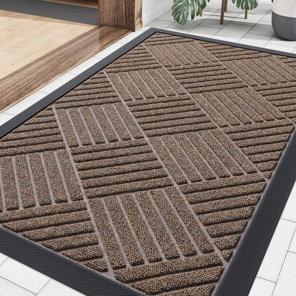 Smiry Front Door Mat Outside Entrance, Heavy Duty Outdoor Indoor Natural Rubber Doormat, Non Slip, Trap Dirt and Moisture, Easy Clean, Low Profile Patio Porch Entryway Mat, 29.5x17, Grey