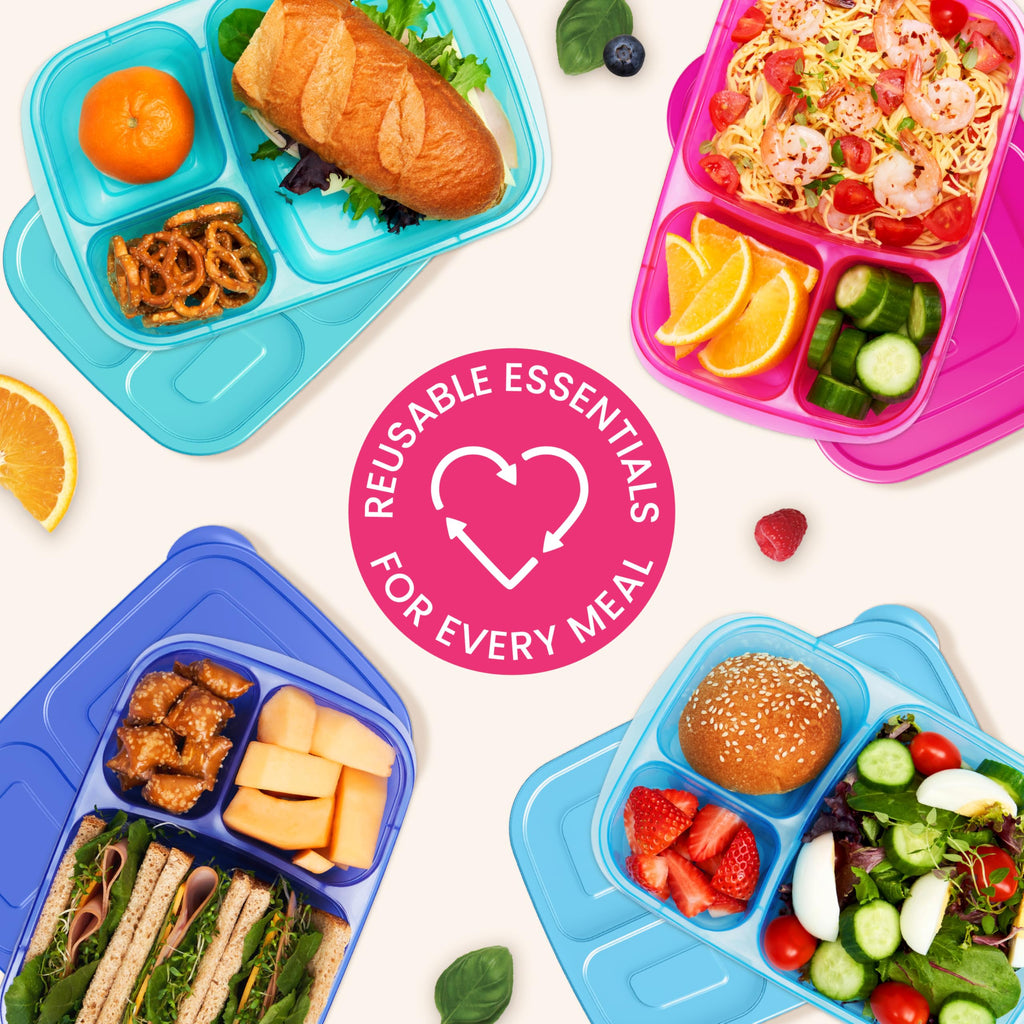 Bentgo Easyboxes - Original Stackable Lunch Boxes - Reusable 3-Compartment Food Containers for Kids and Adults - Bento Lunch Box for Meal Prep, School, & Work - BPA Free, Set of 4 (Classic)