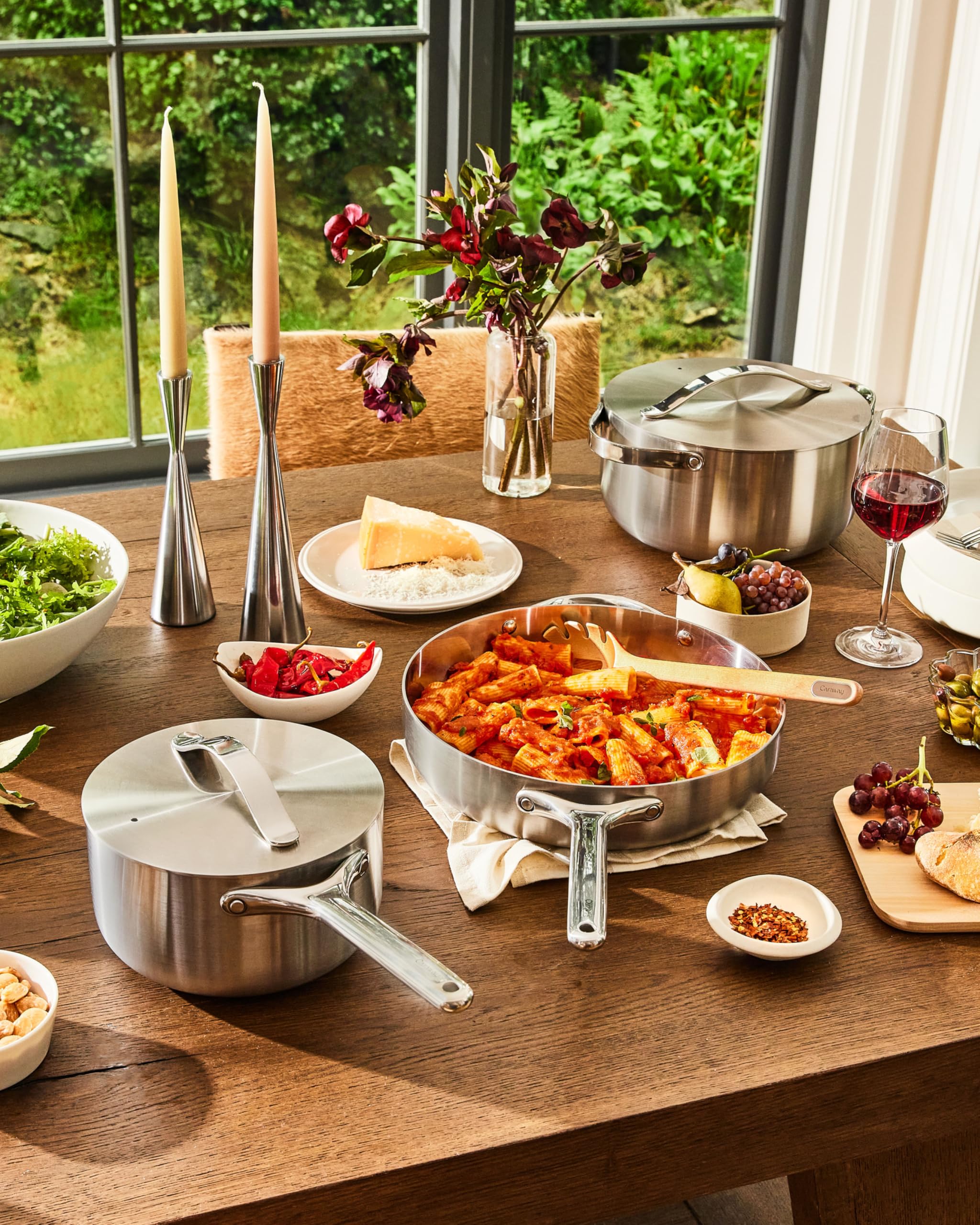 Caraway Stainless Steel Cookware Set – 12 Piece 5-Ply Stainless Steel Pots and Pans Set - Includes Fry, Sauce, Sauté Pan, Dutch Oven, and Space-Saving Storage - Non Toxic, PTFE & PFOA Free