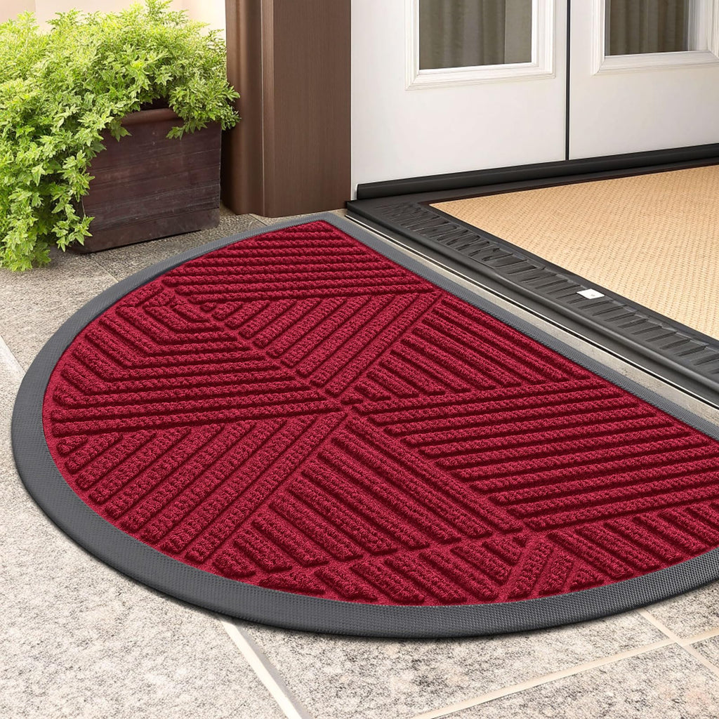 Smiry Front Door Mat Outside Entrance, Heavy Duty Sturdy Natural Rubber Doormat, Trap Dirt and Moisture, Easy Clean Low Profile Mats for Indoor Outdoor Entry, Irregular Triangle (29.5x17, Black)