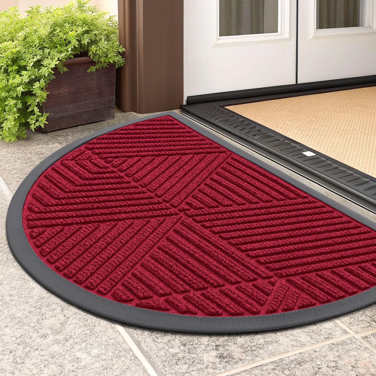 Smiry Front Door Mat Outside Entrance, Heavy Duty Sturdy Natural Rubber Doormat, Trap Dirt and Moisture, Easy Clean Low Profile Mats for Indoor Outdoor Entry, Irregular Triangle (29.5x17, Black)