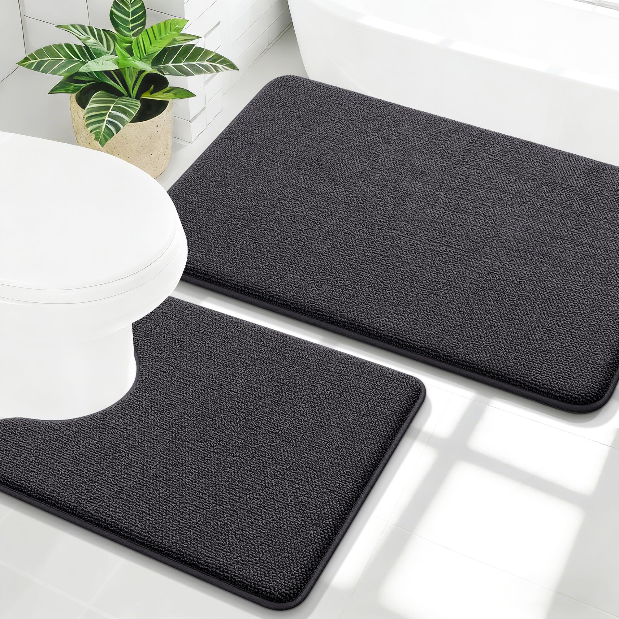 OLANLY Bathroom Rugs Sets 2 Piece, Soft Absorbent Memory Foam Bath Rug Set, Non-Slip, Quick Dry, Machine Washable Bath Mats for Bathroom, Home Decor Accessories (30"x20"+24"x16", Grey)