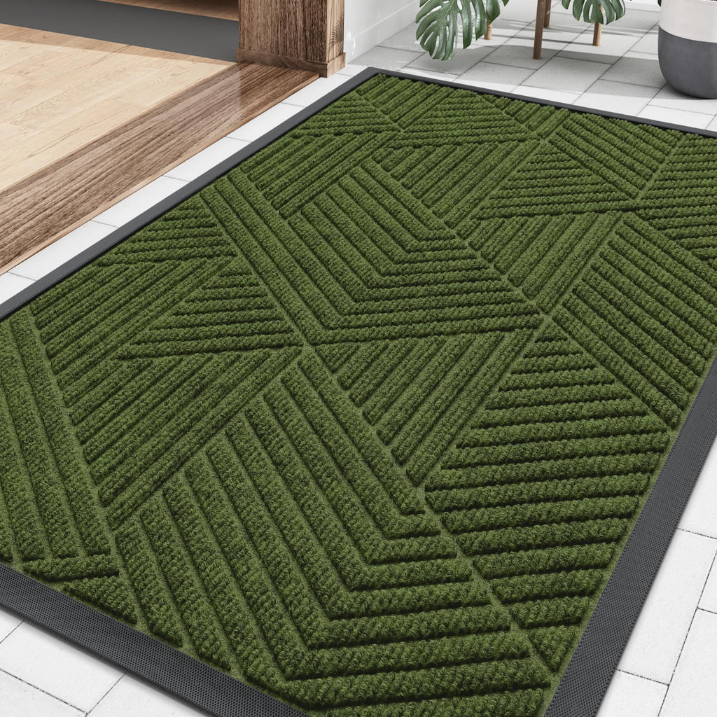 Smiry Front Door Mat Outside Entrance, Heavy Duty Sturdy Natural Rubber Doormat, Trap Dirt and Moisture, Easy Clean Low Profile Mats for Indoor Outdoor Entry, Irregular Triangle (29.5x17, Black)