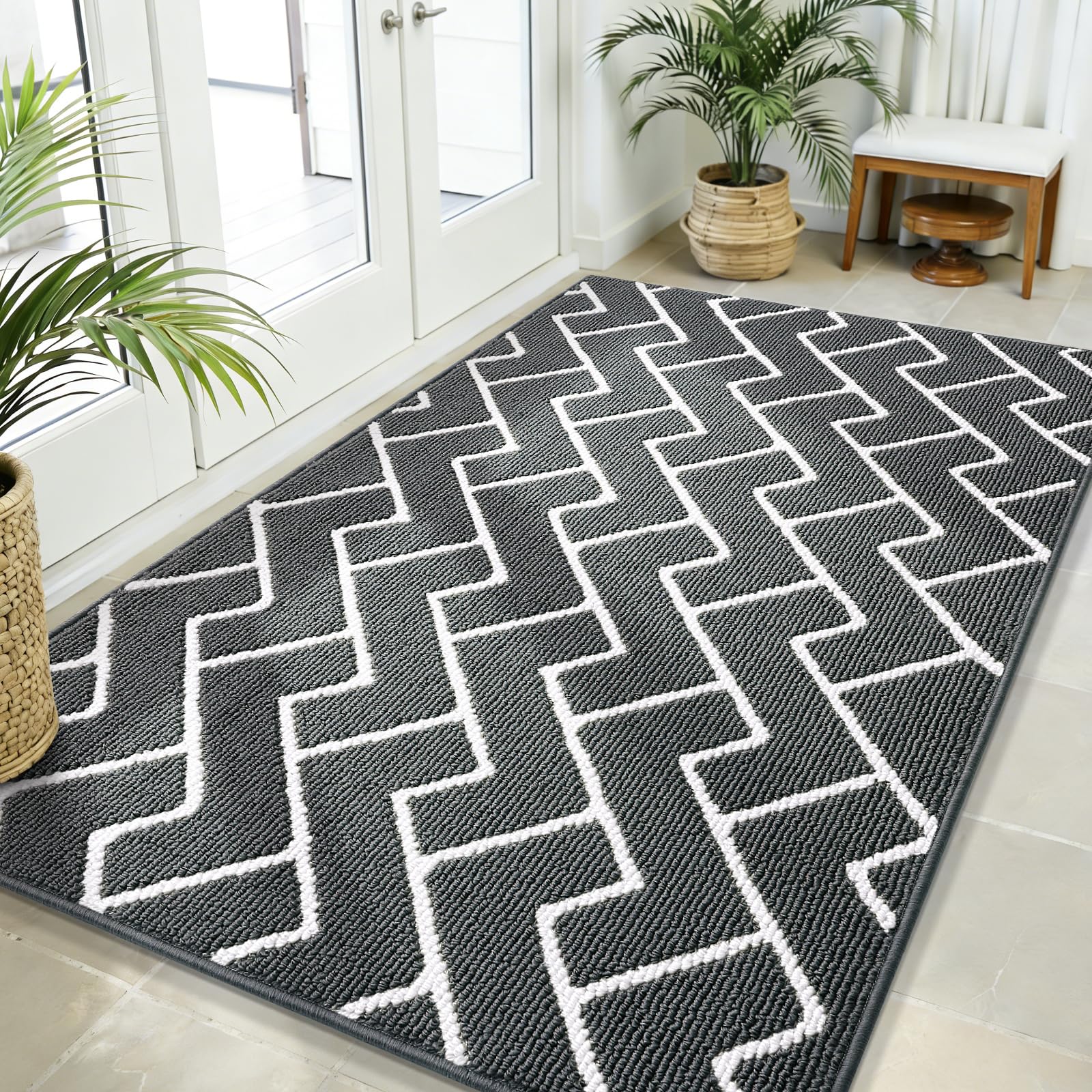 OLANLY Front Door Mat, Non-Slip Rubber Backing, Dirt Resistant and Absorbent, Washable, Easy to Clean Low-Profile Indoor Doormat for Back Door, Entryway, Inside Entrance, 32x20, Grey