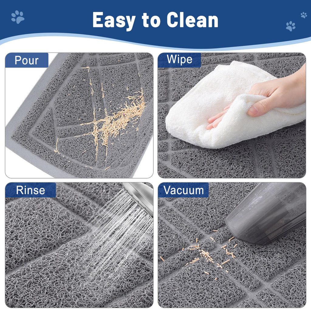Smiry Cat Litter Box Mat 30x17, Non-Slip Water Resistant Litter Trapping Mat, Easy Clean Less Waste and Urine-Locking Cat Carpet for Indoor, Grey