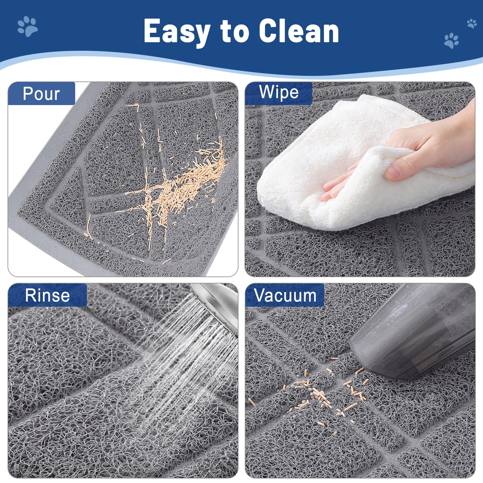 Smiry Cat Litter Box Mat 30x17, Non-Slip Water Resistant Litter Trapping Mat, Easy Clean Less Waste and Urine-Locking Cat Carpet for Indoor, Grey