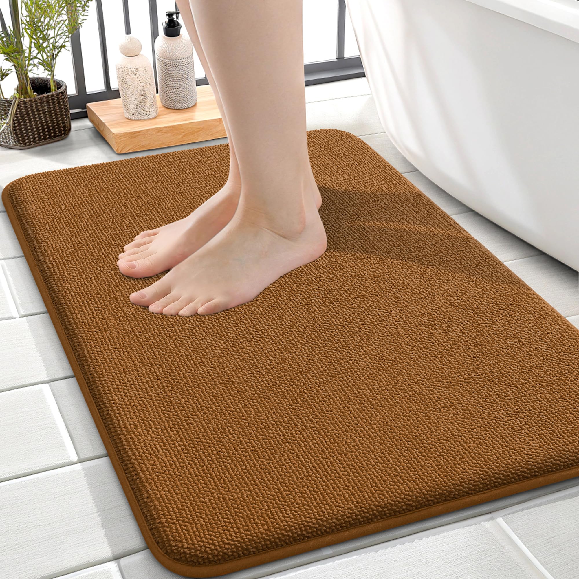 OLANLY Thick Memory Foam Bath Mat Rug 30x20, Extra Soft Absorbent Bathroom Rugs, Quick Dry Bath Mats, Non-Slip, Machine Washable Carpet for Bathroom, Tub and Shower, Home Decor Accessories, Grey