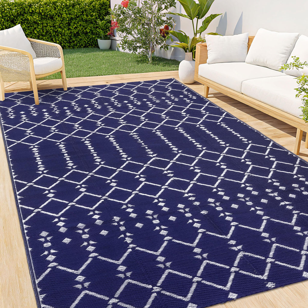 Smiry Waterproof Outdoor Rug 5x8 ft, Reversible Plastic Straw Patio Camping Rugs, Outdoor Indoor RV Mat Carpet for Patio, Outside Entry, Backyard, Deck, Bench, Picnic, Camper, Black & Beige