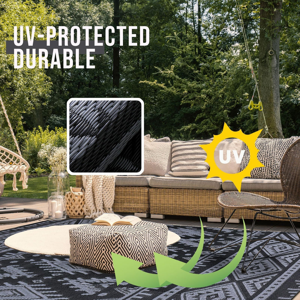 OLANLY Outdoor Rug Waterproof 5x8 ft, Reversible Outdoor Plastic Straw Rug, Boho Patio Rug, Indoor Outdoor Carpet, RV Mat Outside for Patio, Camp, Picnic, Balcony, Deck, Backyard, Black & White