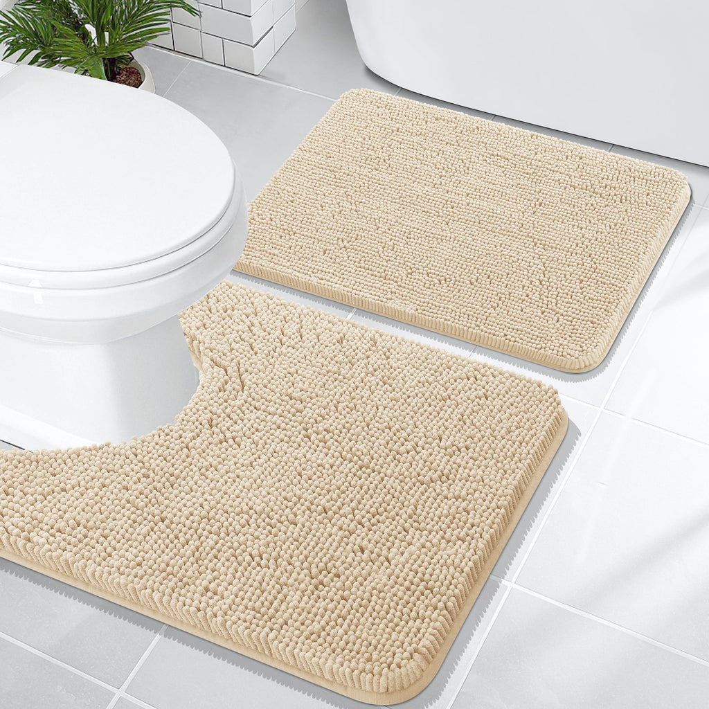 OLANLY Bathroom Rugs Sets 2 Piece, Soft Absorbent Chenille Bath Mats and U-Shaped Contour Toilet Mat Area Rug Set, Machine Washable Bath Carpet, Home Decor Accessories(30"x20"+24"x20", Grey)