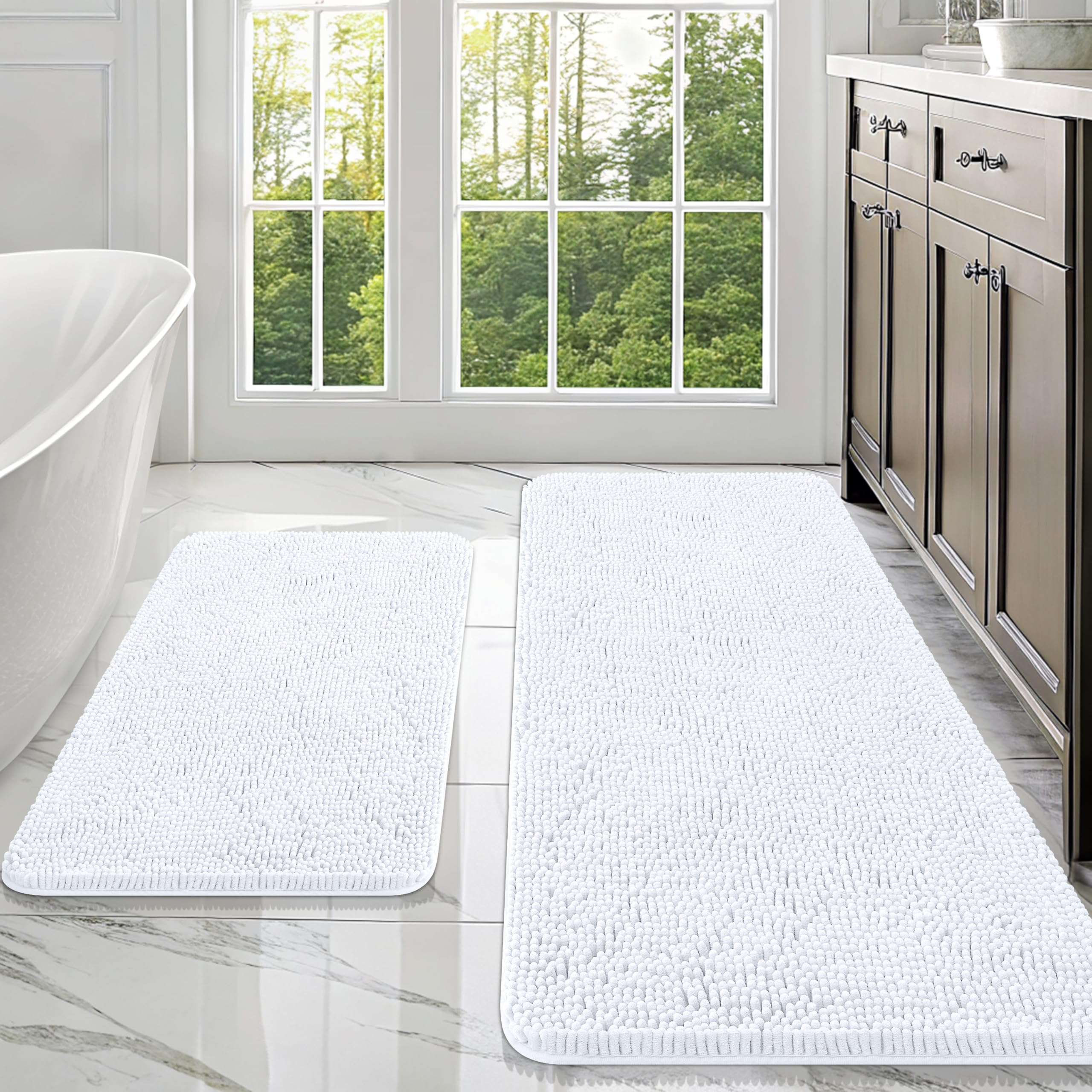 OLANLY Bathroom Rugs Sets 2 Piece, Soft Absorbent Chenille Bath Mats and U-Shaped Contour Toilet Mat Area Rug Set, Machine Washable Bath Carpet, Home Decor Accessories(30"x20"+24"x20", Grey)