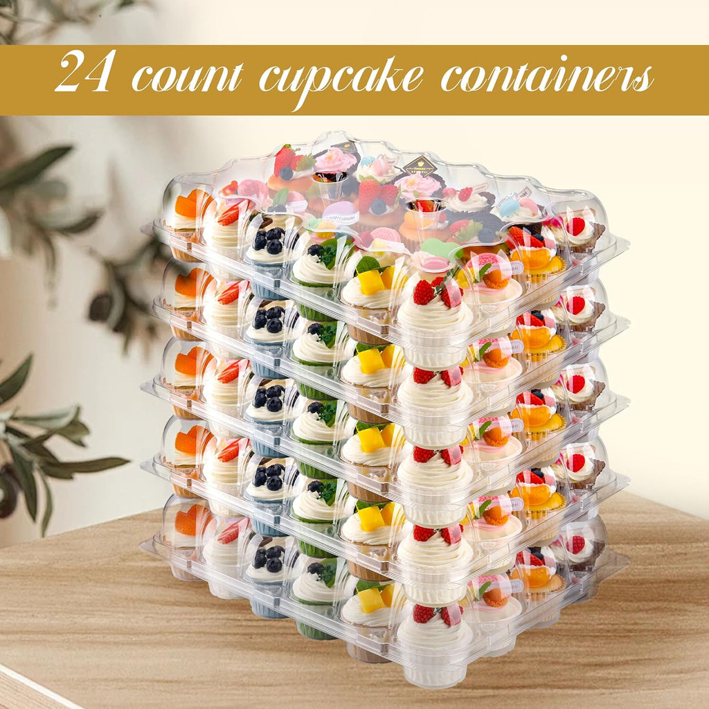 24 Count Cupcake Containers 10 Pack Cupcake Holders with Detachable Tall Dome Lids Clear Plastic Stackable Cupcake Boxes for 240 Cupcakes, BPA Free, Standard Size