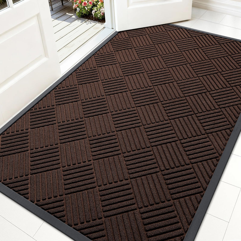 OLANLY Front Door Mat Outside Entrance 29.5x17, Absorbent, Heavy Duty Sturdy Natural Rubber Doormat Indoor Outdoor, Stain and Fade Resistant, Non-Slip Low Profile Floor Mat for Entryway, Grey Diamond