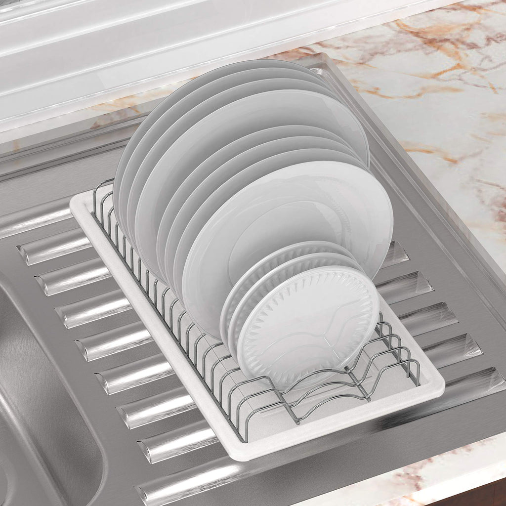 Simple Houseware Stainless Steel Plate Drying Rack with Drainboard, Chrome