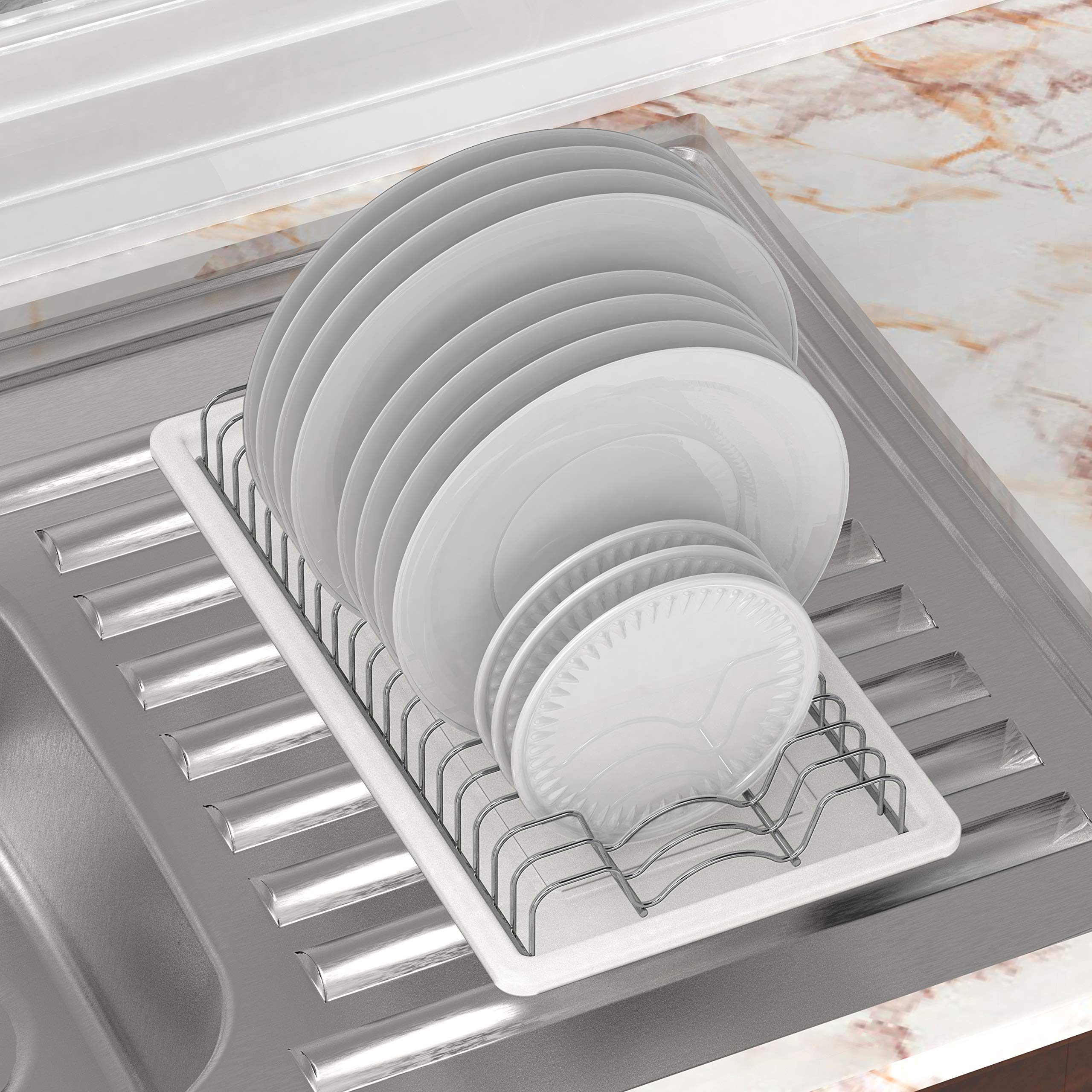 Simple Houseware Stainless Steel Plate Drying Rack with Drainboard, Chrome