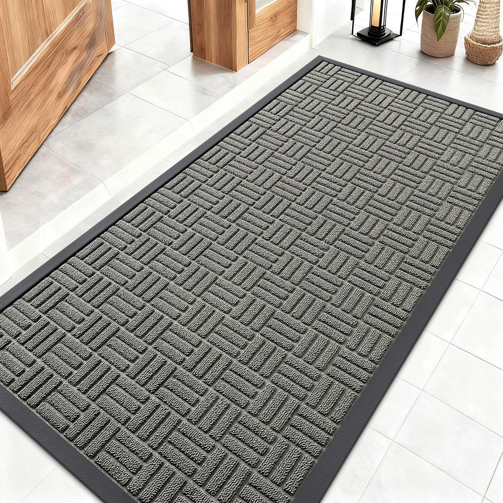OLANLY Front Door Mat Outside Entrance 29.5x17, Absorbent, Heavy Duty Sturdy Natural Rubber Doormat Indoor Outdoor, Stain and Fade Resistant, Non-Slip Backing Low Profile Floor Mat for Entryway, Grey