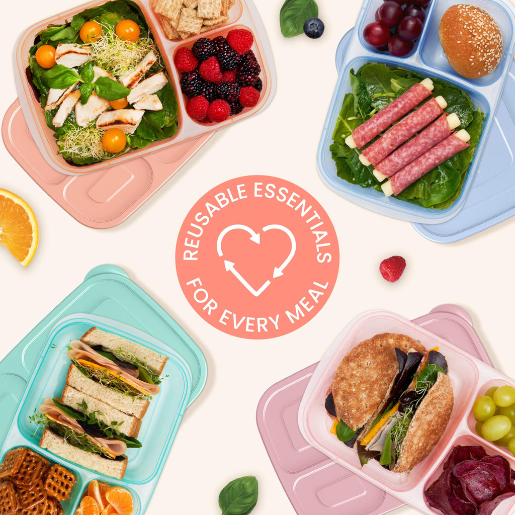 Bentgo Easyboxes - Original Stackable Lunch Boxes - Reusable 3-Compartment Food Containers for Kids and Adults - Bento Lunch Box for Meal Prep, School, & Work - BPA Free, Set of 4 (Classic)