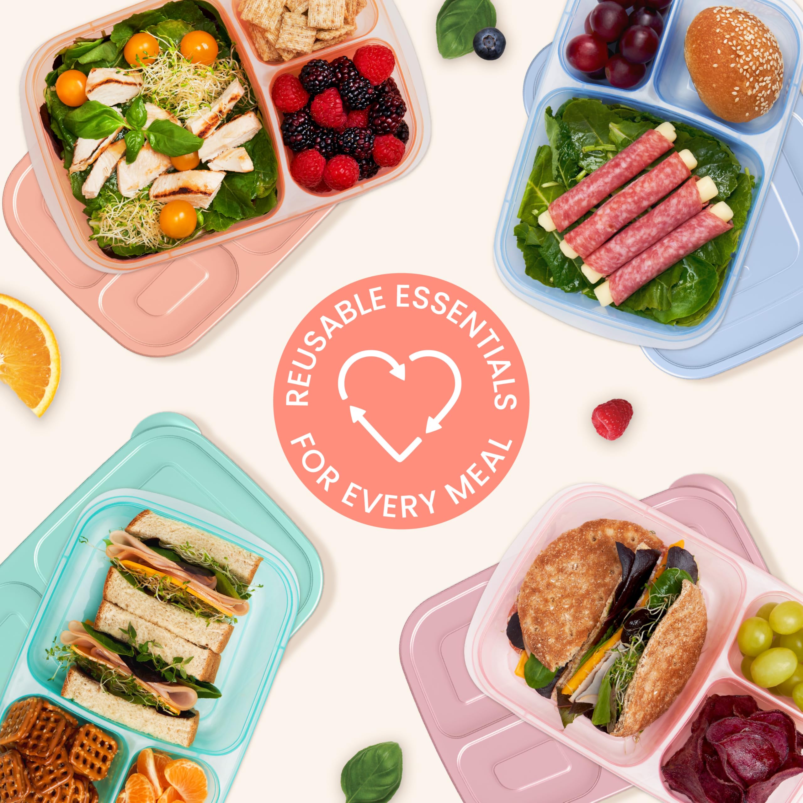 Bentgo Easyboxes - Original Stackable Lunch Boxes - Reusable 3-Compartment Food Containers for Kids and Adults - Bento Lunch Box for Meal Prep, School, & Work - BPA Free, Set of 4 (Classic)