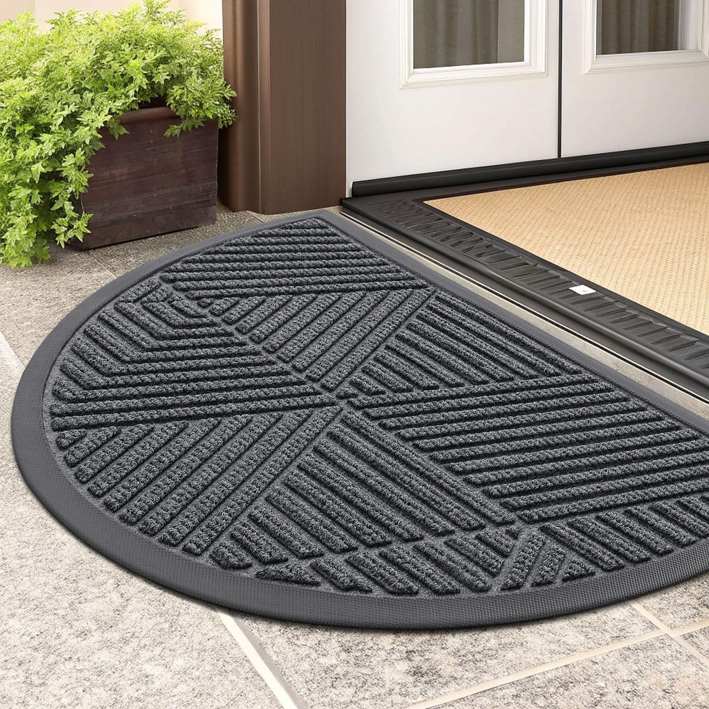Smiry Front Door Mat Outside Entrance, Heavy Duty Sturdy Natural Rubber Doormat, Trap Dirt and Moisture, Easy Clean Low Profile Mats for Indoor Outdoor Entry, Irregular Triangle (29.5x17, Black)