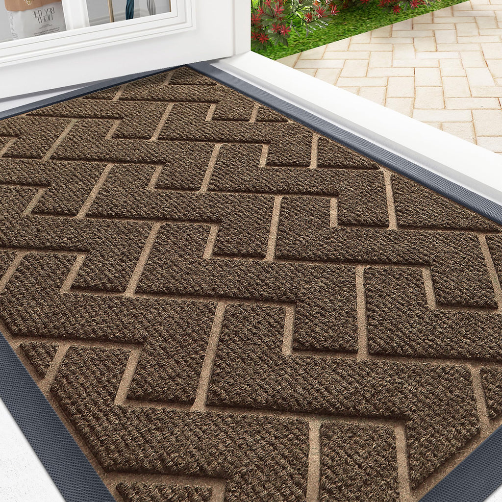 OLANLY Front Door Mat Indoor Outdoor Entrance, Waterproof All-Season, All-Weather Doormat, Sturdy Natural Rubber, Fade Resistant, Low Profile, Easy Clean Patio Porch Entryway Mat, 29.5x17, Black