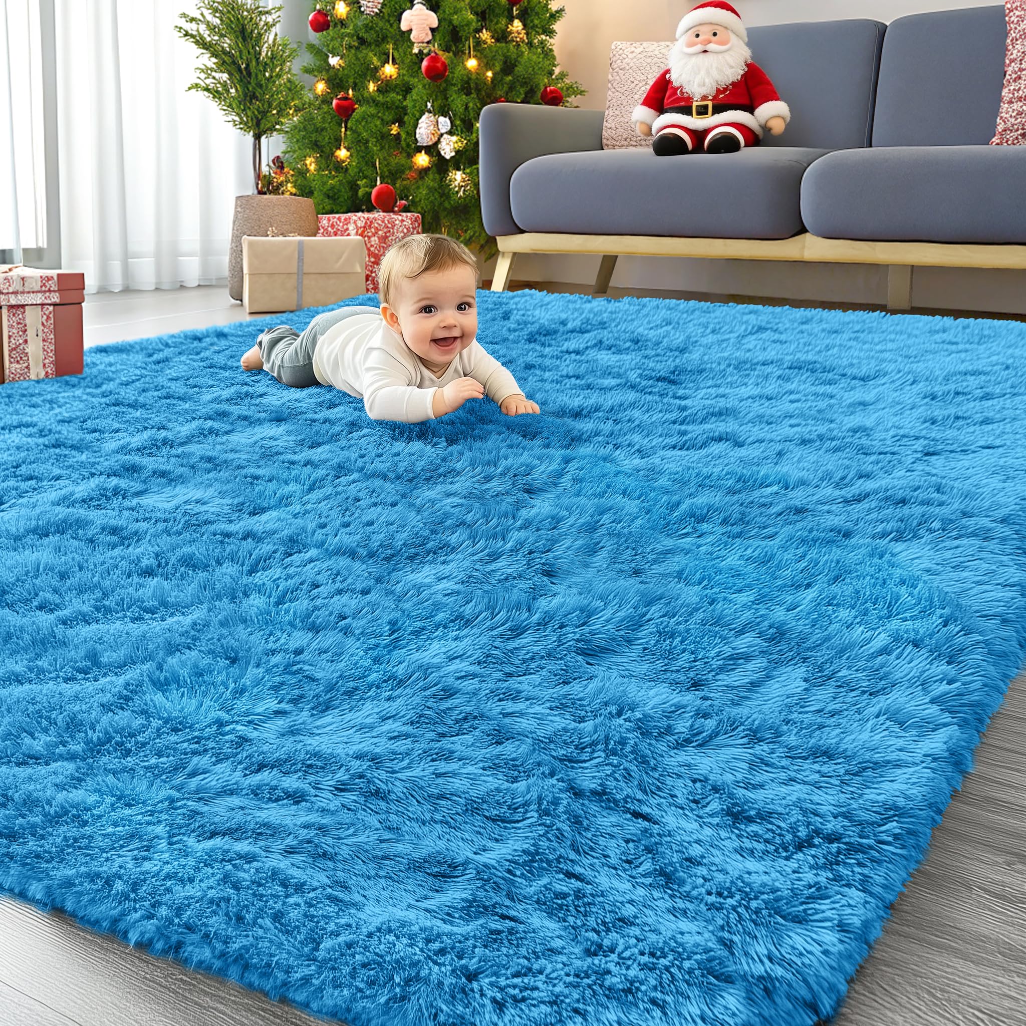 OLANLY Area Rugs for Living Room Bedroom, Machine Washable 4x5.9 ft Soft Fluffy Shaggy Bedside Rug, Indoor Floor Carpet for Kids Girls and Boys, Dorms, Nursery Rooms, Home Decor Aesthetic, Grey