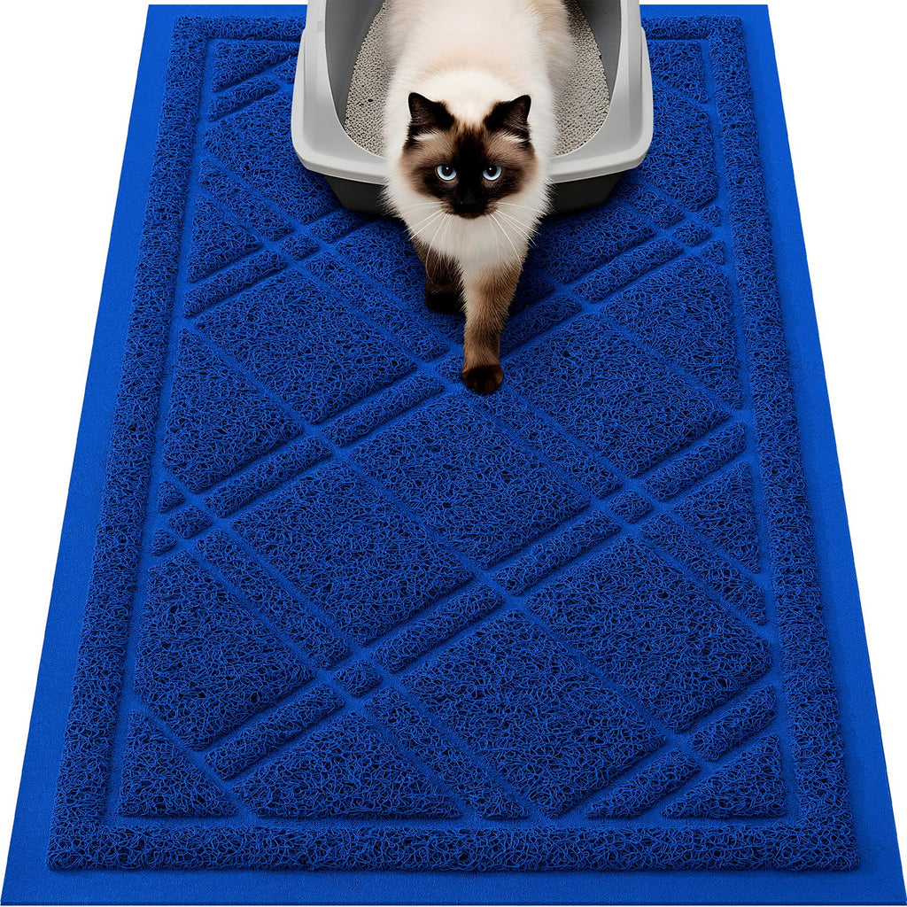 Smiry Cat Litter Box Mat 30x17, Non-Slip Water Resistant Litter Trapping Mat, Easy Clean Less Waste and Urine-Locking Cat Carpet for Indoor, Grey
