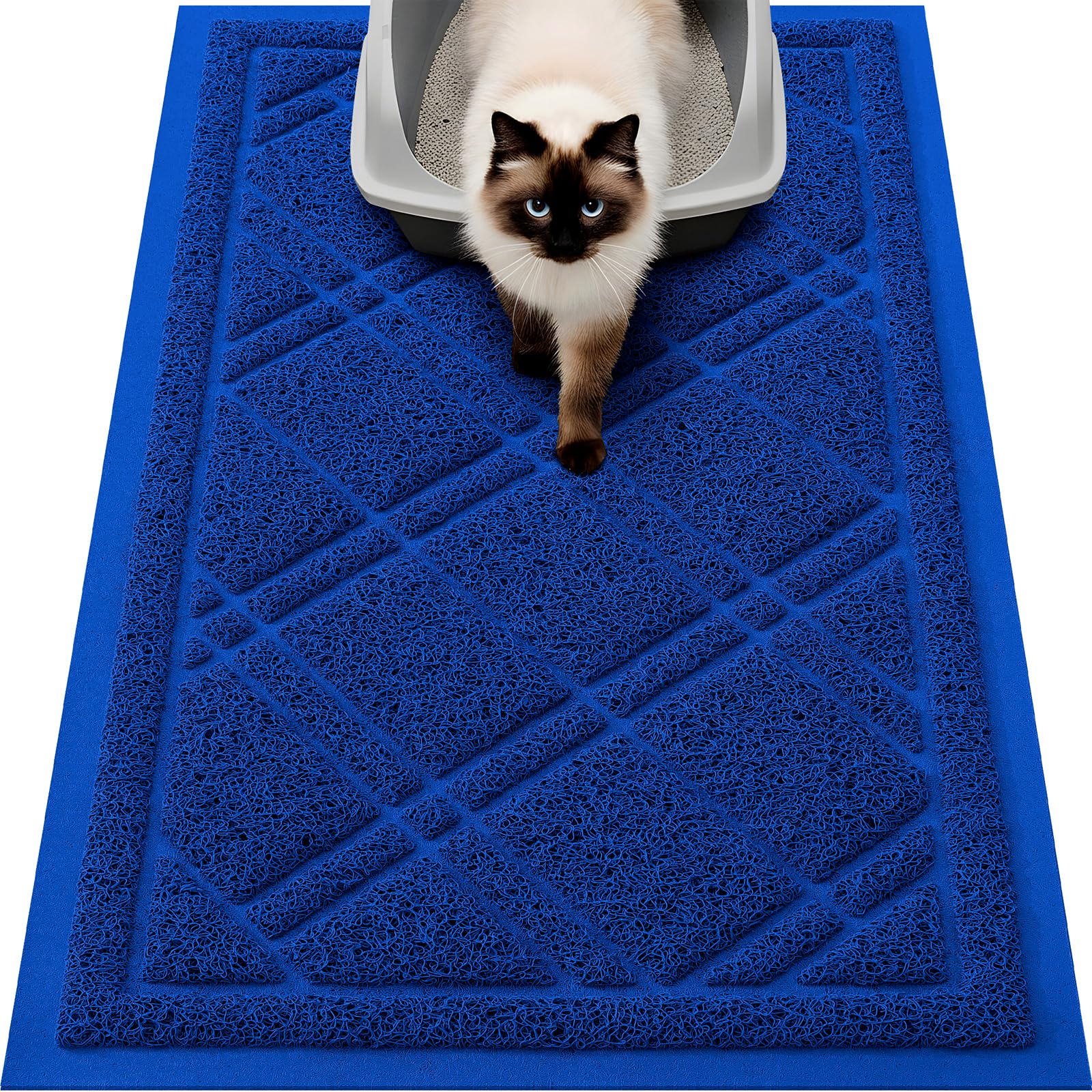 Smiry Cat Litter Box Mat 30x17, Non-Slip Water Resistant Litter Trapping Mat, Easy Clean Less Waste and Urine-Locking Cat Carpet for Indoor, Grey