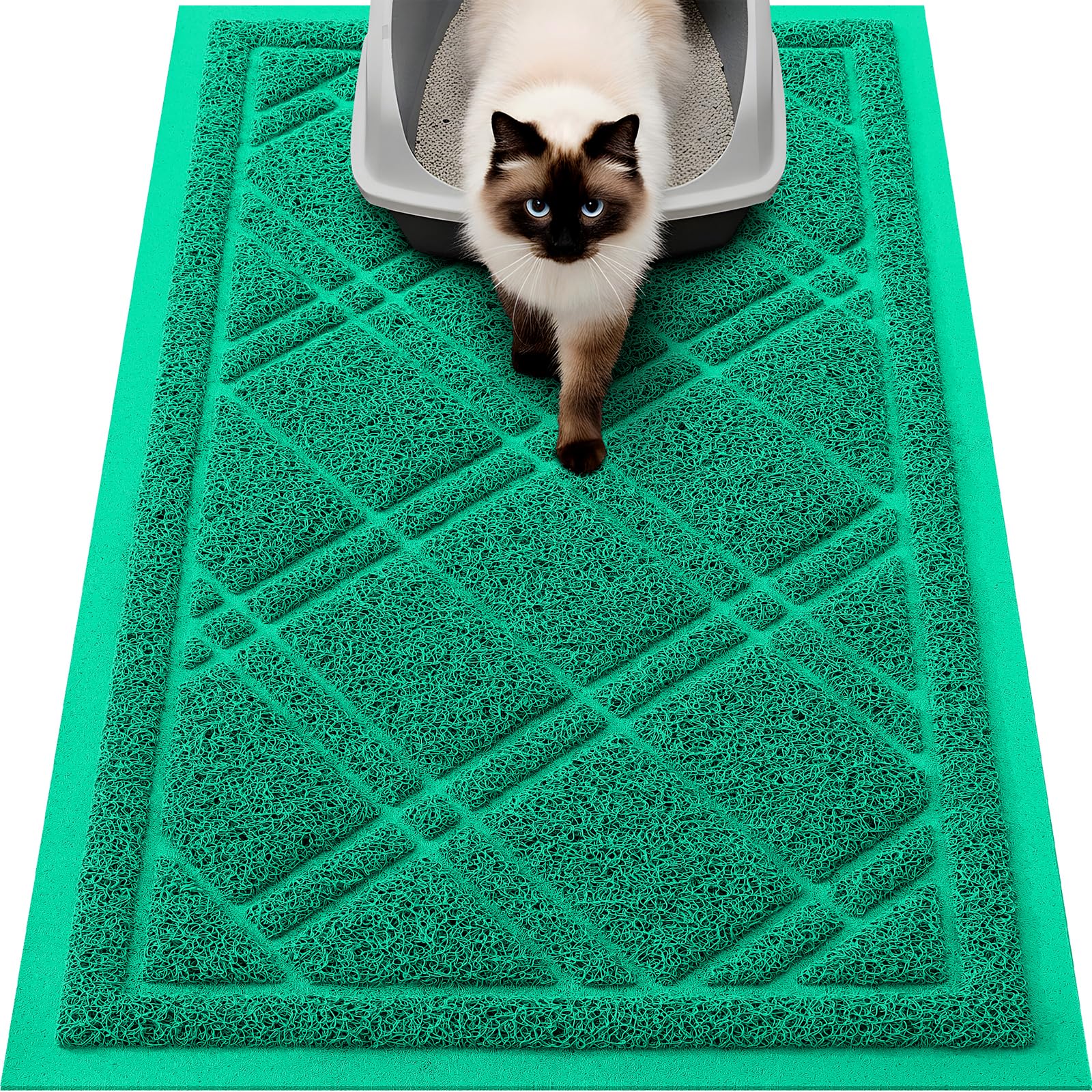 Smiry Cat Litter Box Mat 30x17, Non-Slip Water Resistant Litter Trapping Mat, Easy Clean Less Waste and Urine-Locking Cat Carpet for Indoor, Grey