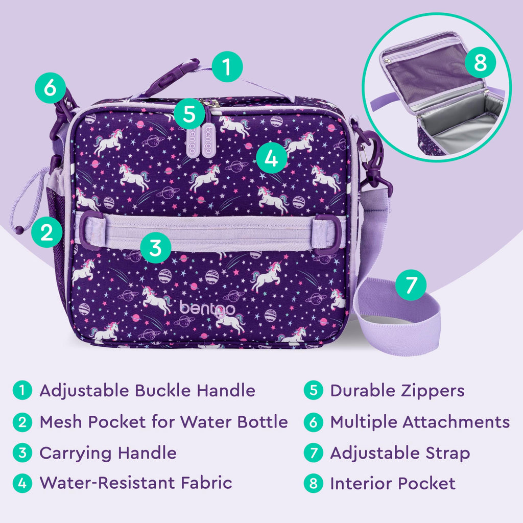Bentgo Kids Lunch Bag - Durable, Double-Insulated Lunch Bag for Kids 3+; Holds Lunch Box, Water Bottle, & Snacks; Easy-Clean Water-Resistant Fabric & Multiple Zippered Pockets (Mermaid)