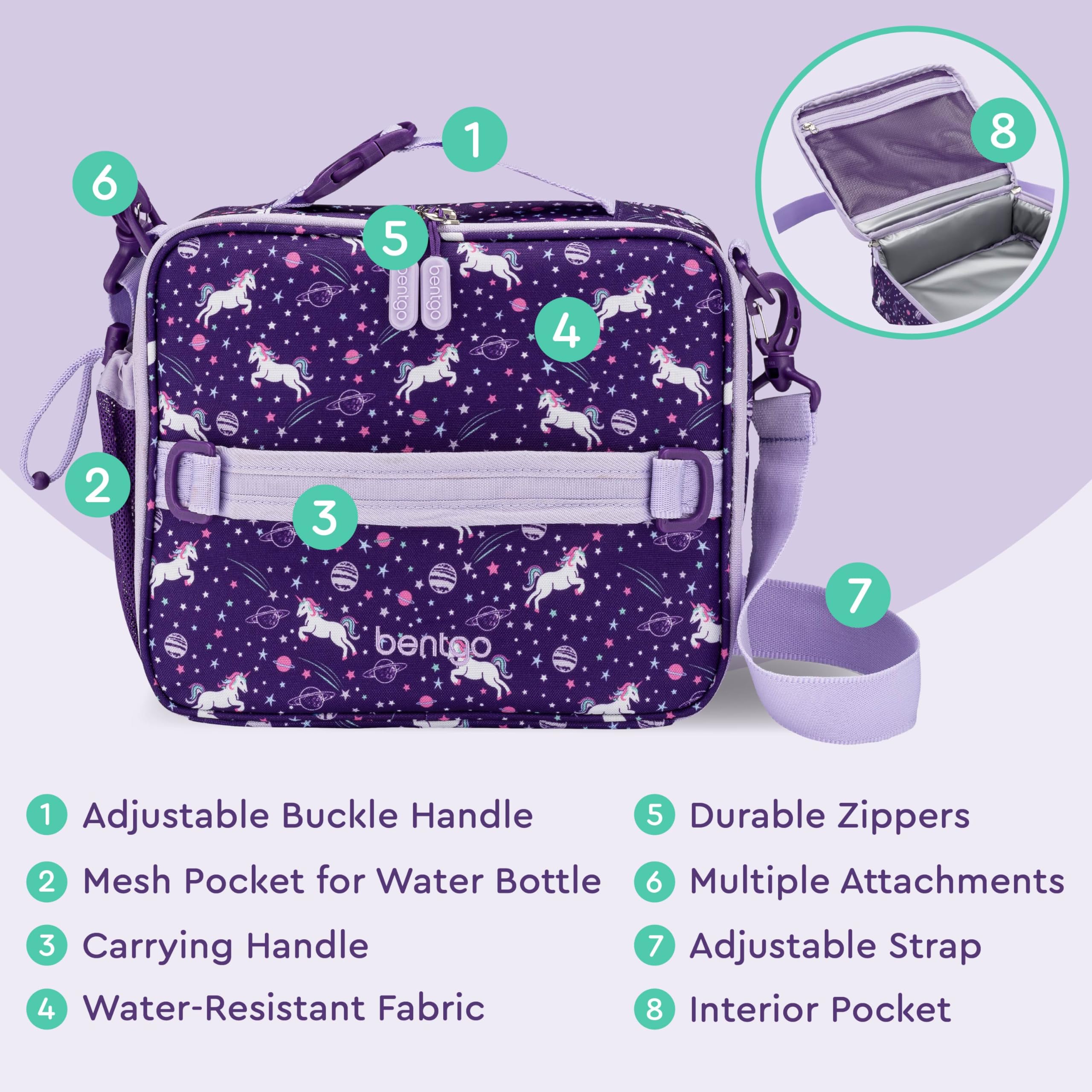 Bentgo Kids Lunch Bag - Durable, Double-Insulated Lunch Bag for Kids 3+; Holds Lunch Box, Water Bottle, & Snacks; Easy-Clean Water-Resistant Fabric & Multiple Zippered Pockets (Mermaid)
