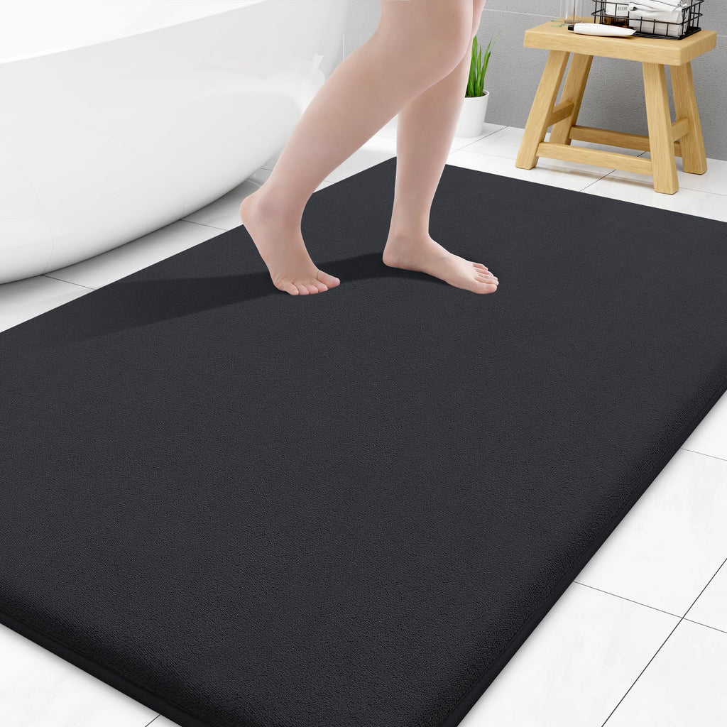 Smiry Memory Foam Bath Mat 30x20, Extra Soft and Absorbent Bathroom Mats, Non Slip Washable Carpet for Floor, Shower and Tub, Black