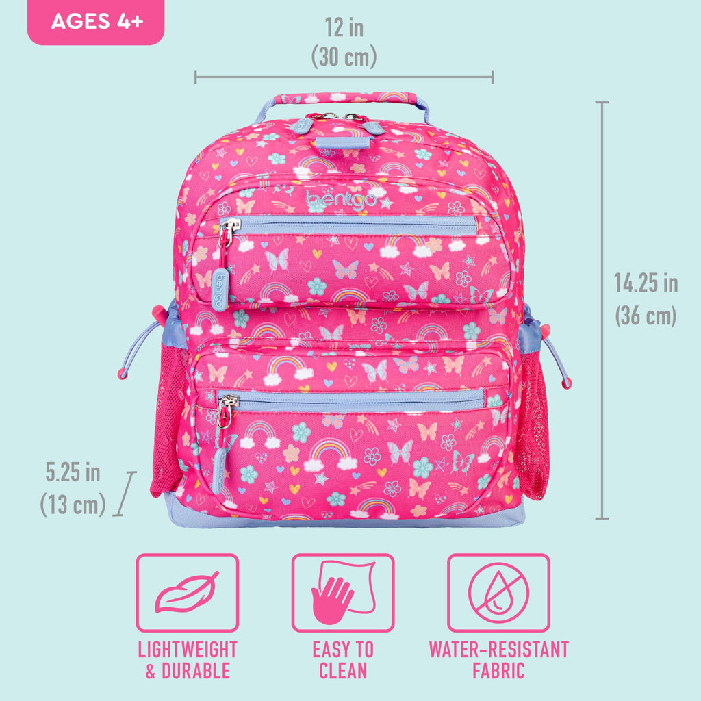 Bentgo Kids Backpack - Lightweight 14” Backpack in Fun Prints for School, Travel, & Daycare, Ideal for Ages 4+, Roomy Interior, Durable & Water-Resistant Fabric, & Loop for Lunch Bag (Trucks)