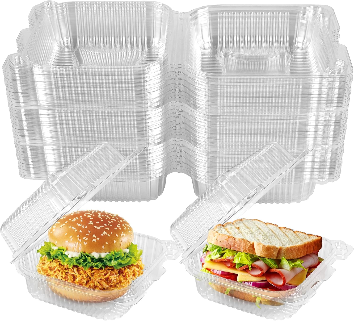 25 Pack Clear Thickening Plastic Hinged Take Out Containers Disposable Clamshell Food Cake Containers with Lids 5.8 x 5.8 x 2.75 inch for Dessert, Cakes, Salads, Pasta, Sandwiches
