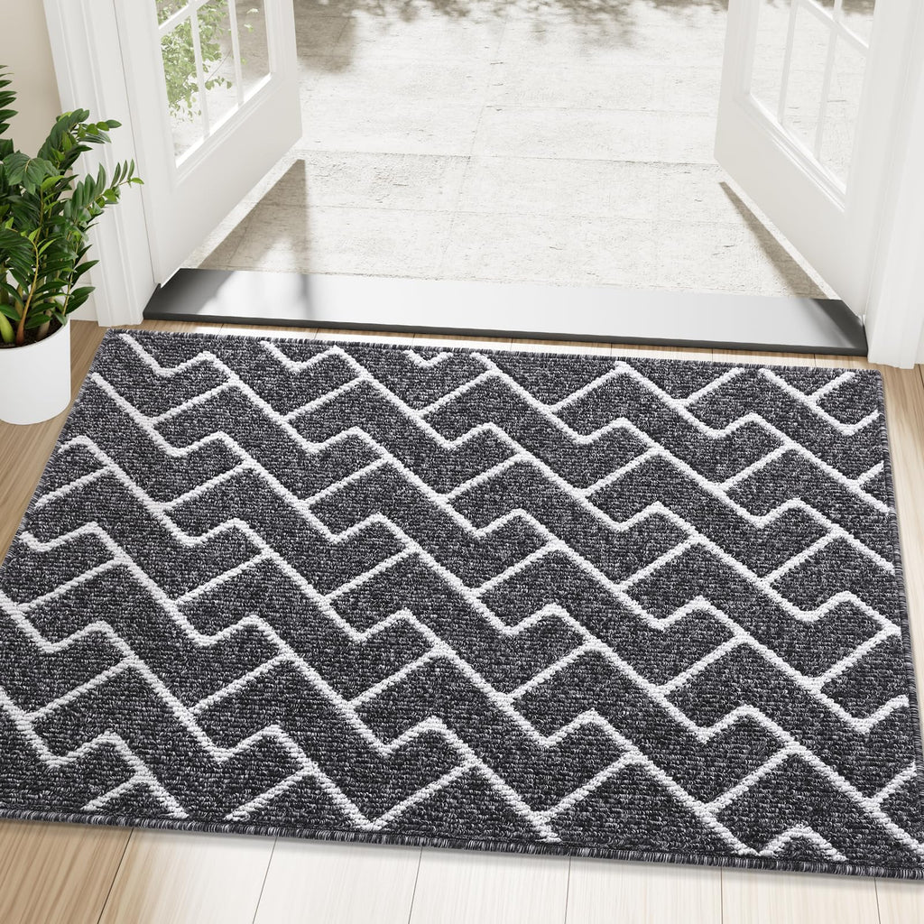 OLANLY Front Door Mat, Non-Slip Rubber Backing, Dirt Resistant and Absorbent, Washable, Easy to Clean Low-Profile Indoor Doormat for Back Door, Entryway, Inside Entrance, 32x20, Grey