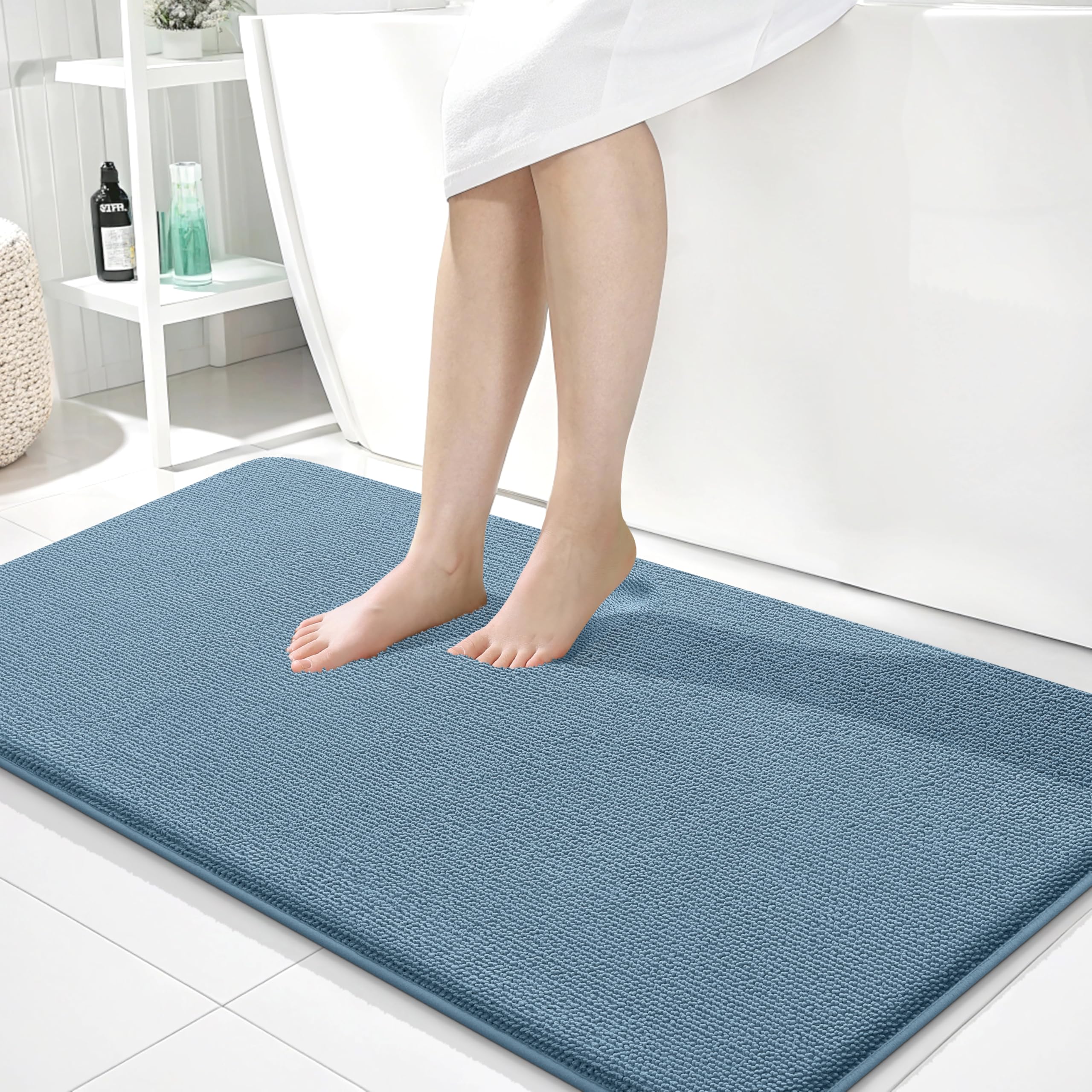 OLANLY Thick Memory Foam Bath Mat Rug 30x20, Extra Soft Absorbent Bathroom Rugs, Quick Dry Bath Mats, Non-Slip, Machine Washable Carpet for Bathroom, Tub and Shower, Home Decor Accessories, Grey