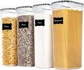 Vtopmart Airtight Food Storage Containers with Lids, 4 PCS 2.8L Pasta Containers for Pantry Organization and Storage, BPA Free Kitchen Canisters for Spaghetti, Flour, Sugar and Noodles, Black