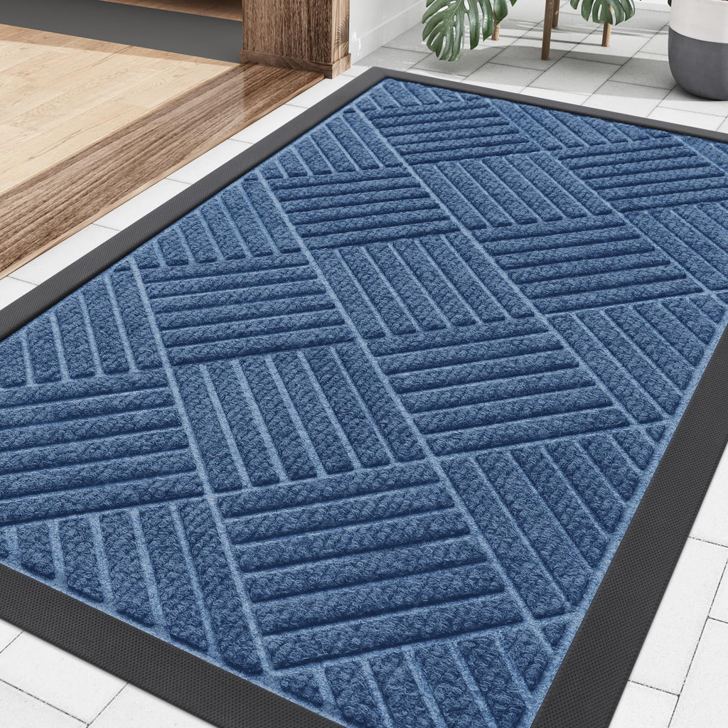 Smiry Front Door Mat Outside Entrance, Heavy Duty Outdoor Indoor Natural Rubber Doormat, Non Slip, Trap Dirt and Moisture, Easy Clean, Low Profile Patio Porch Entryway Mat, 29.5x17, Grey