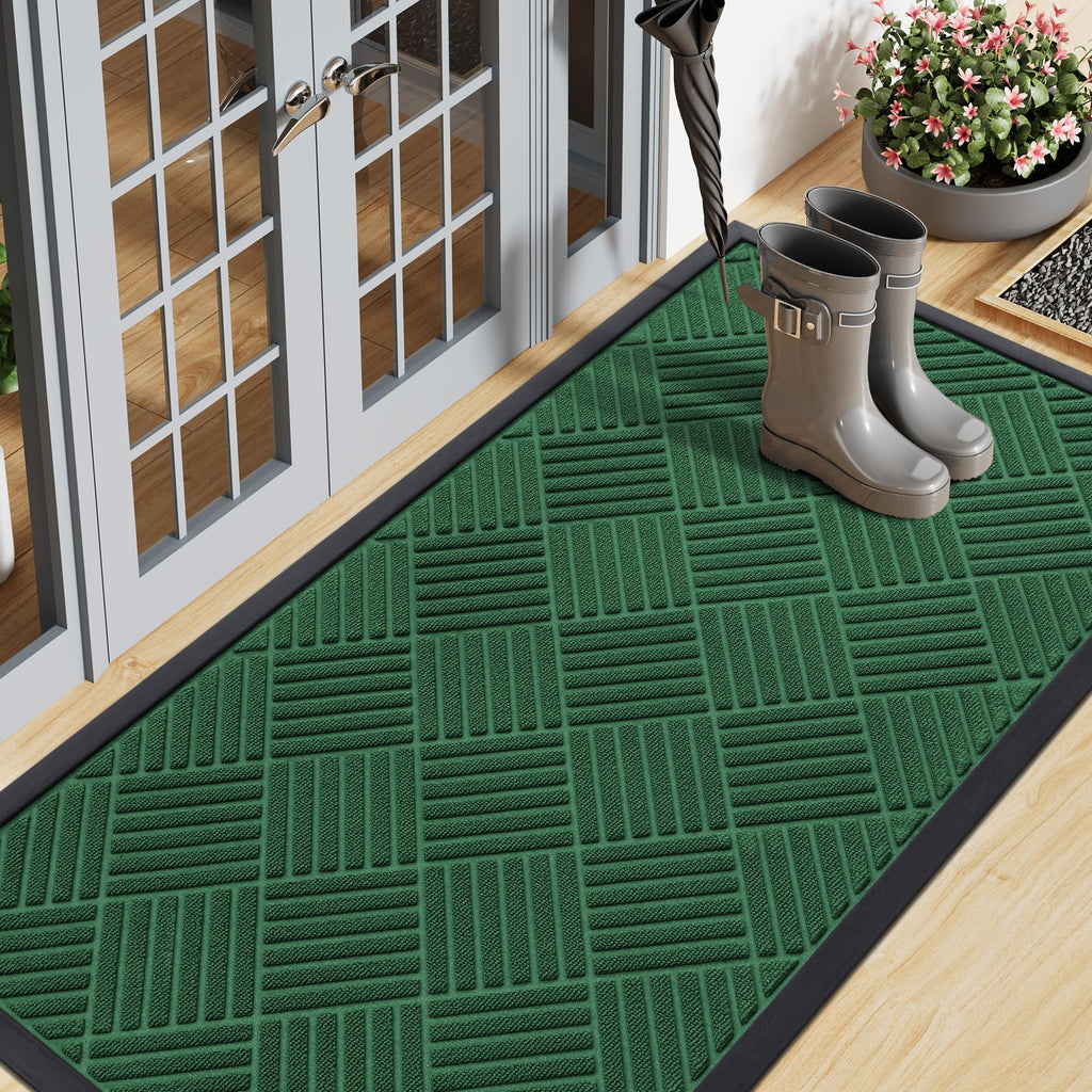 Smiry Front Door Mat Outside Entrance, Heavy Duty Outdoor Indoor Natural Rubber Doormat, Non Slip, Trap Dirt and Moisture, Easy Clean, Low Profile Patio Porch Entryway Mat, 29.5x17, Grey