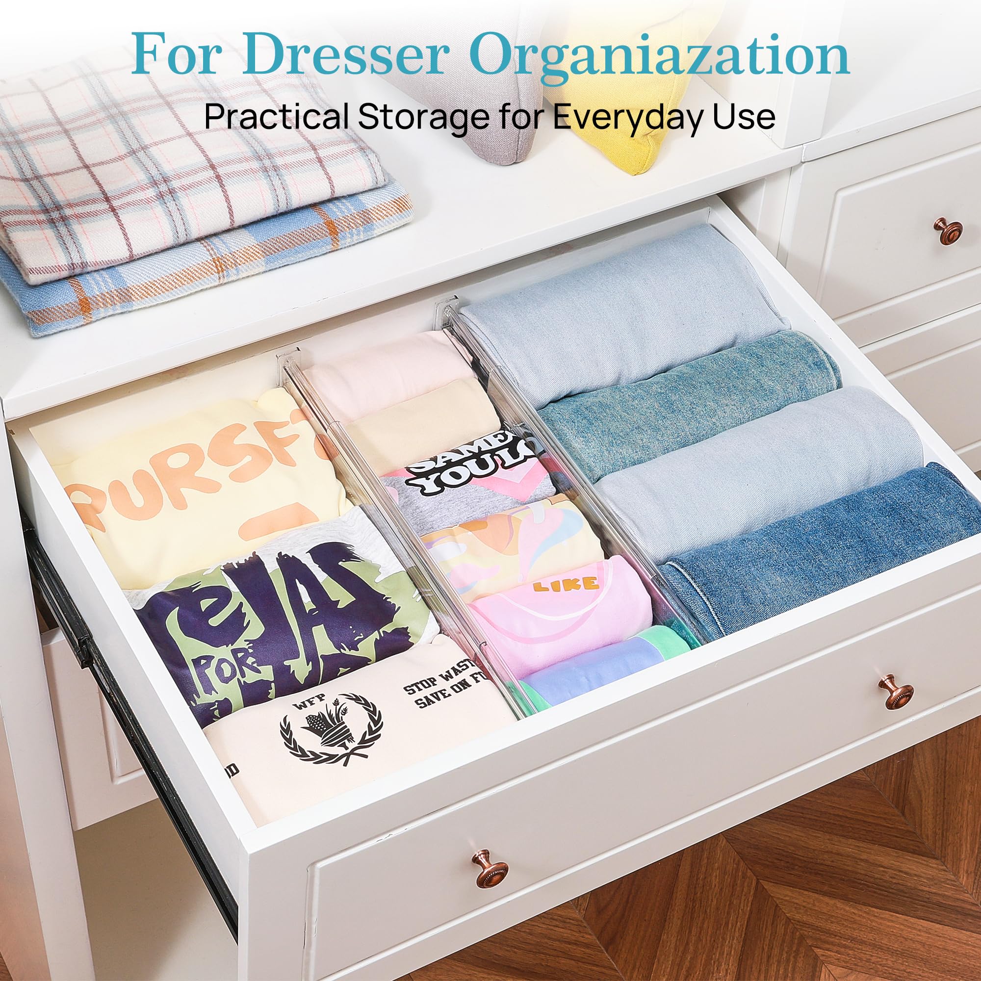 Vtopmart 8 Pack 6" Tall Upgrade Drawer Dividers for Big and Deep Drawer, 12.8"-22.3" Adjustable Expandable Dresser Drawer Organizer, Clear Plastic Separators for Dresser, Baby Supplies, Kitchenware